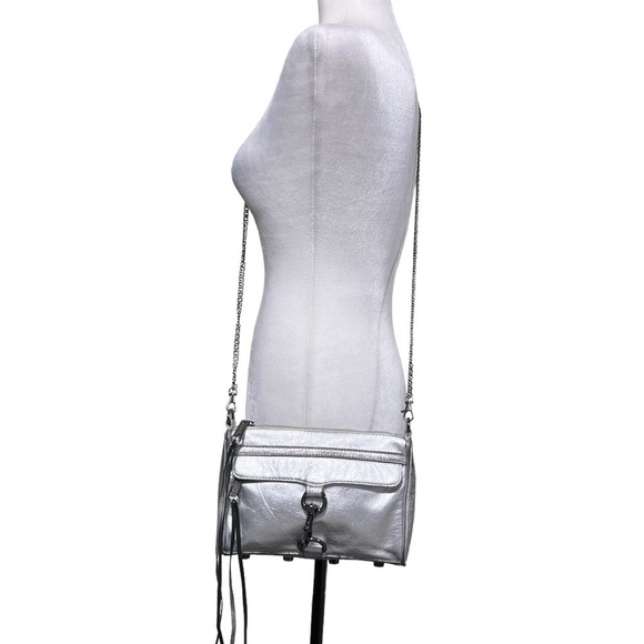 Rebecca Minkoff Handbags - REBECCA Minkoff Mini Mac Metallic Silver Distressed Leather Chain Crossbody Bag